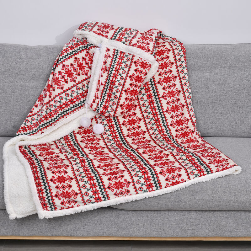 Hoodie-Decke mit Sherpa-Futter, volkstümliches Muster, Größe 150x200 cm, Rot image number 0