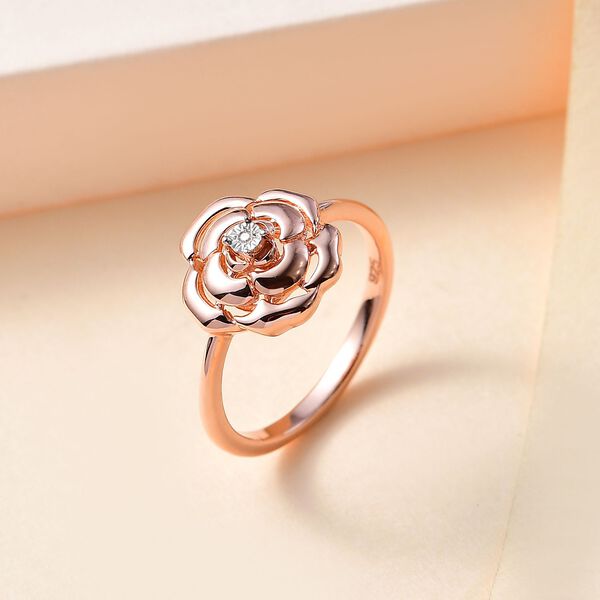 Weißer Diamant P Rosendesign-Ring, 925 Silber 750 Roségold Vermei (Größe 21.00) image number 2