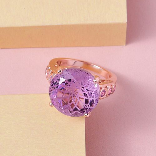 Blume des Lebens: Rose de France Amethyst, rosa Saphir Ring, 925 Silber Roségold Vermeil (Größe 18.00) ca. 11.28 ct image number 1