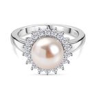 Pfirsich-Süßwasser Perle, Weißer Zirkon Ring 925 Silber rhodiniert (Größe 17.00)