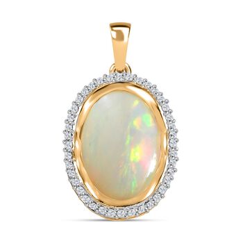 AAA Nat&uuml;rlicher, &auml;thiopischer Welo Opal, Wei&szlig;er Zirkon Anh&auml;nger 925 Silber Gelbgold Vermeil ca. 4,57 ct.