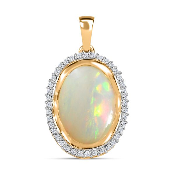 AAA Nat&uuml;rlicher, &auml;thiopischer Welo Opal, Wei&szlig;er Zirkon Anh&auml;nger 925 Silber Gelbgold Vermeil ca. 4,57 ct.
