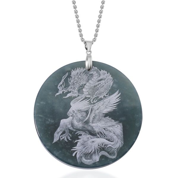 Natürlicher Olmek Jadeit Drachen-Anhänger mit 50cm Kette - 190 ct. image number 0