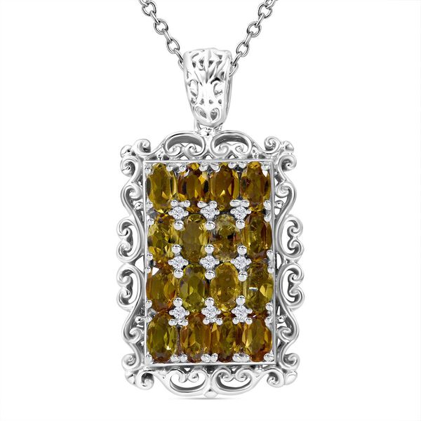 Gelber Turmalin und Zirkon-Anh&auml;nger mit 50cm Kette - 3,90 ct.