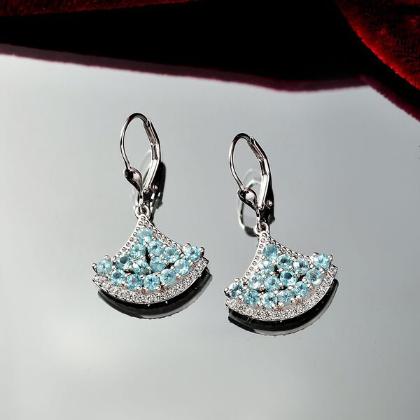 Djoy Betroka Blauer Apatit, Weißer Zirkon Meereskiesel Ohrringe 925 Silber rhodiniert ca. 2.74 ct image number 2