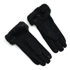 Kaschmir-Handschuhe mit Kunstfellbesatz und Touchscreen-Funktion, One Size, Schwarz