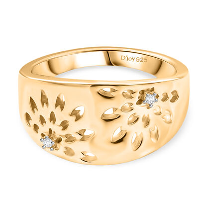 D'Joy Wei&szlig;er Diamant Ring 925 Silber 750 Gelb Vergoldet (Gr&ouml;&szlig;e 17.00) ca. 0,02 ct