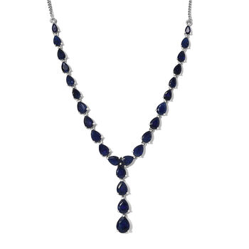 Masoala Saphir-Halskette, (Fissure gef&uuml;llt), ca. 45 cm, 925 Silber platiniert ca. 24.01 ct