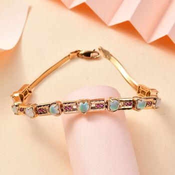 AA nat&uuml;rliches, &auml;thiopisches Welo Opal und afrikanisches Rubin-Armband, 19 cm, 925 Silber 750 Gelbgold Vermeil - 3,63 ct.