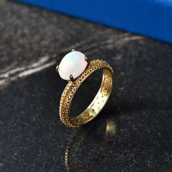 D'Joy AA Nat&uuml;rlicher, &auml;thiopischer Welo Opal Ring 925 Silber 750 Vergoldet (Gr&ouml;&szlig;e 17.00) ca. 1,28 ct