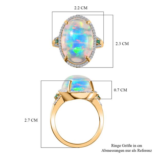 AAAA Natürlicher, äthiopischer Welo Opal, Diamant und kolumbianischer Smaragd-Ring in 585 Gold - 9,01 ct. image number 5