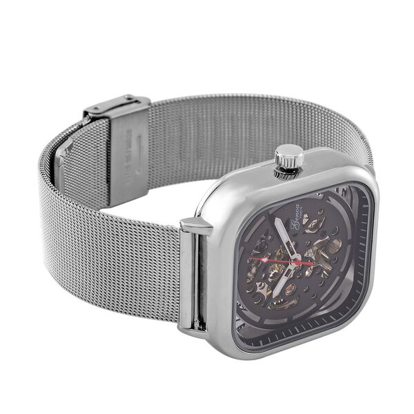 GENOA TIME V2 42mm Automatische Mechanikuhr - Schwarzes hohles Zifferblatt, Geh&auml;use aus Legierung mit IPS-Beschichtung, Edelstahl-Mesh-Armband,  3 ATM wasserdicht, Reiner Edelstahl 8.5 cm image number 6