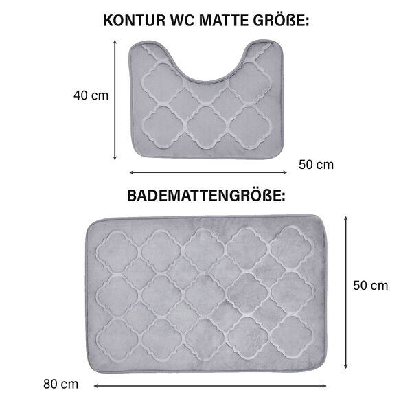 Homesmart- 2er-Set gepr&auml;gte Flanell-Badematte mit rutschfester Unterseite. Grau image number 3