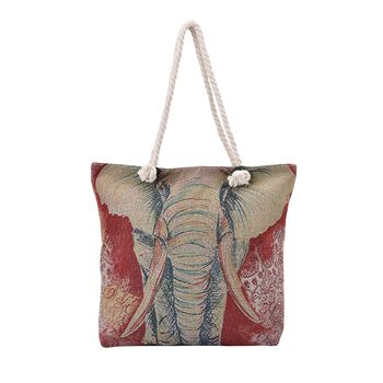 Jacquard gewebter Jute-Tasche mit Elefant Design, 42x34 cm,