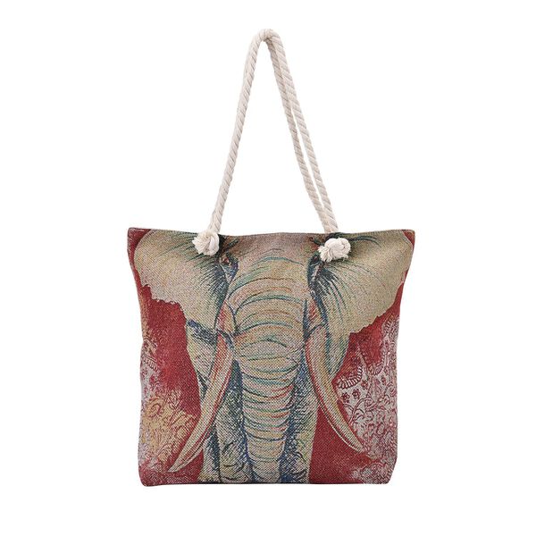 Jacquard gewebter Jute-Tasche mit Elefant Design, 42x34 cm,