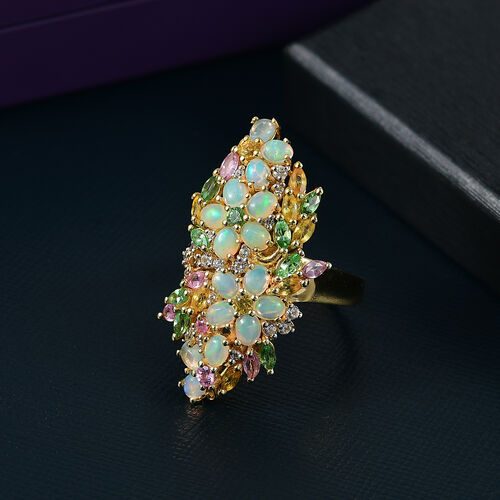 D’joy Gelber Saphir, Natürlicher, äthiopischer Welo Opal Ring 925 Silber 750 Gelbgold Vermeil (Größe 17.00) ca. 4,36 ct image number 1