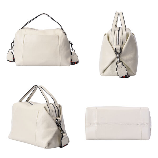 Exklusive Lederkollektion, Umhängetasche, echtes Leder mit Futter, Reißverschluss und mehreren Taschen, Elfenbein image number 2