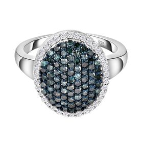 Blauer und wei&szlig;er Diamant-Cluster-Halo-Ring - 1 ct.