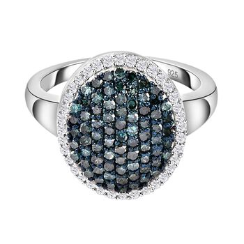 Blauer und wei&szlig;er Diamant-Cluster-Halo-Ring - 1 ct.