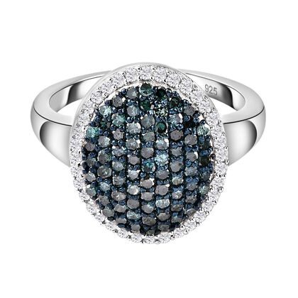 Blauer Diamant-Ring, 925 Silber platiniert (Gr&ouml;&szlig;e 20.00) ca. 1.00 ct
