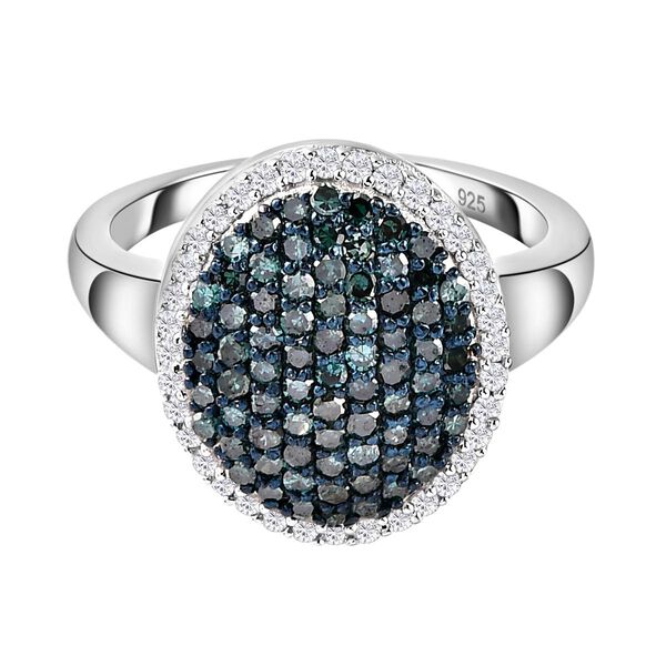 Blauer und wei&szlig;er Diamant-Cluster-Halo-Ring - 1 ct.