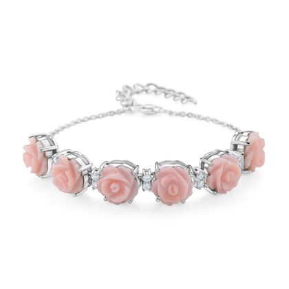 D'Joy Nat&uuml;rlicher Rosa K&ouml;nigsmuschel Perle (10x10 mm), Peridot Armband ca. 20 cm 925 Silber rhodiniert