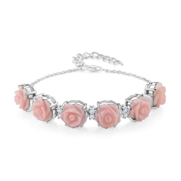 D'Joy Nat&uuml;rlicher Rosa K&ouml;nigsmuschel Perle (10x10 mm), Peridot Armband ca. 20 cm 925 Silber rhodiniert