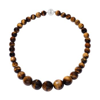 Gelbe Tigerauge-Halskette, ca. 50 cm, 925 Silber rhodiniert ca. 706.00 ct