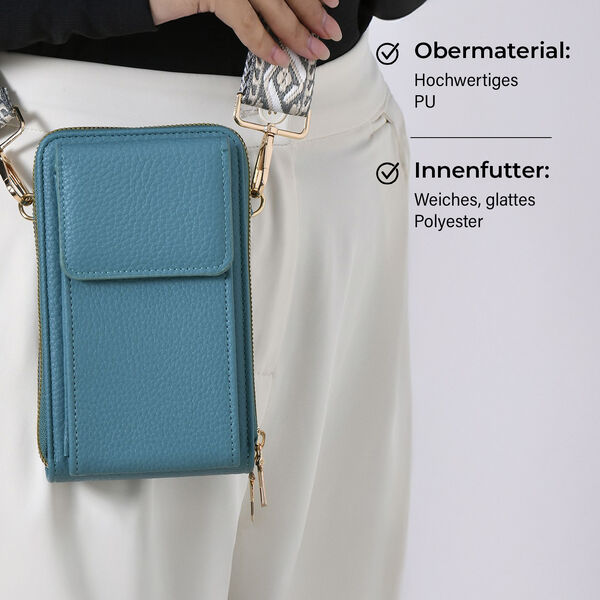 Crossbody-Handytasche mit RFID-Schutz und gemustertem Trageriemen, 19x6x11 cm, T&uuml;rkis image number 4