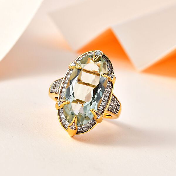 Prasiolith, Wei&szlig;er Zirkon Ring, 925 Silber vergoldet, (Gr&ouml;&szlig;e 17.00), ca. 9.93 ct image number 2
