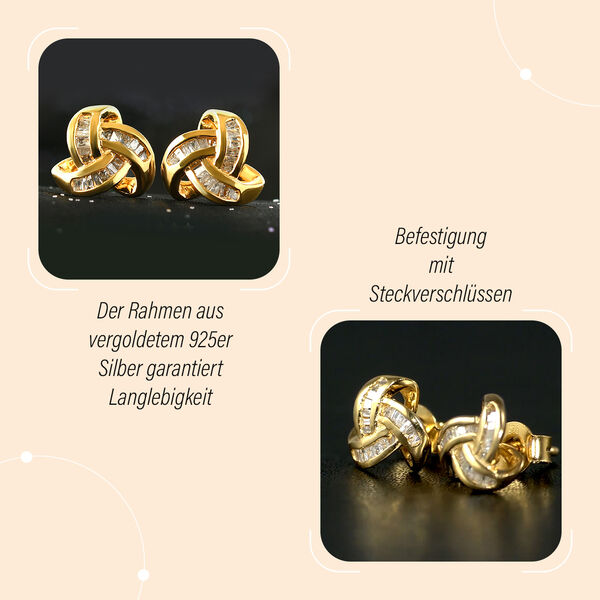 Liebesknoten wei&szlig;e Diamant-Ohrstecker, 925 Silber vergoldet - 0,25 ct. image number 4