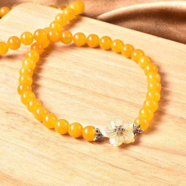 JARDIN-KOLLEKTION - gelbe Perlmutt, Honig Jade und Citrin Halskette, 50 cm, 925 Silber rhodiniert ca. 283,49 ct image number 2