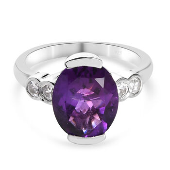 Afrikanischer Amethyst und Zirkon Ring 925 Silber platiniert (Gr&ouml;&szlig;e 16.00) ca. 3,75 ct