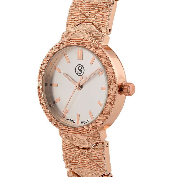 STRADA - Japanisches Uhrwerk, Weiß Zifferblatt mit Roségoldplattiertem Alloy Armband, 20 cm image number 3