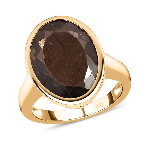 Chocolate Saphir Ring, 925 Silber Gelbgold Vermeil, ca. 11.36 ct image number 4
