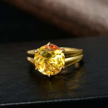 D'Joy - Sonnenfeuer-Kern-Design Sphaleros Quarz Ring, 925 Silber 750 Gelb Vergoldet (Gr&ouml;&szlig;e 18.00) ca. 5.22 ct