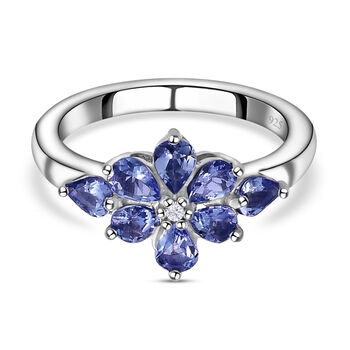 Tansanit und wei&szlig;er Zirkon-Ring, 925 Silber platiniert (Gr&ouml;&szlig;e 16.00) ca. 1,08 ct