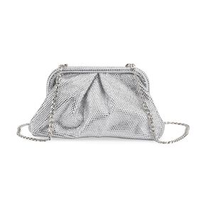 Designer Inspiriert- Schultertasche mit Kristallbesatz, Größe ca. 24x10x13 cm - Silber