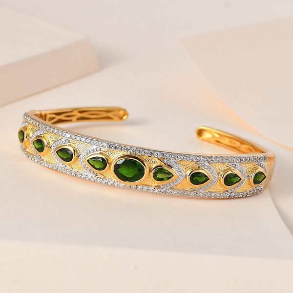 Natürlicher Chromdiopsid Armreif, ca. 19 cm, 925 Silber Gelbgold Vermeil ca. 7.52 ct image number 2