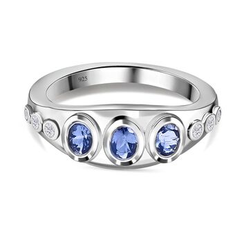 AAA Tansanit, wei&szlig;er Zirkon Ring, 925 Silber platiniert (Gr&ouml;&szlig;e 16.00) ca. 0.63 ct