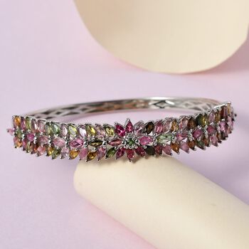 Mehrfach-Turmalin Armreif, ca. 19 cm, 925 Silber platiniert ca. 10,13 ct