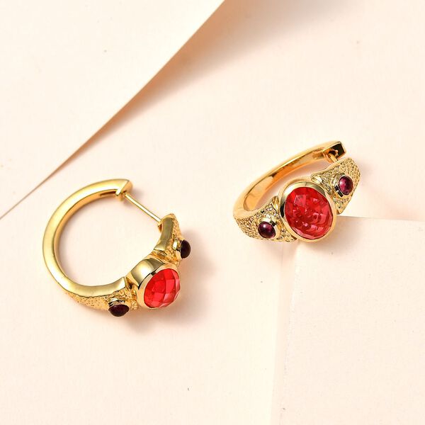 GP Art D&eacute;co Collection - Padparadscha Triplett Quarz, Rhodolith Granat und Kanchanaburi blaue Saphir-Ohrringe - 5,50 ct. image number 2