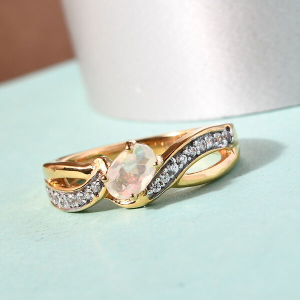 Natürlicher, äthiopischer Opal und Zirkon-Ring, 925 Silber Vergoldet  ca. 0,47 ct image number 2