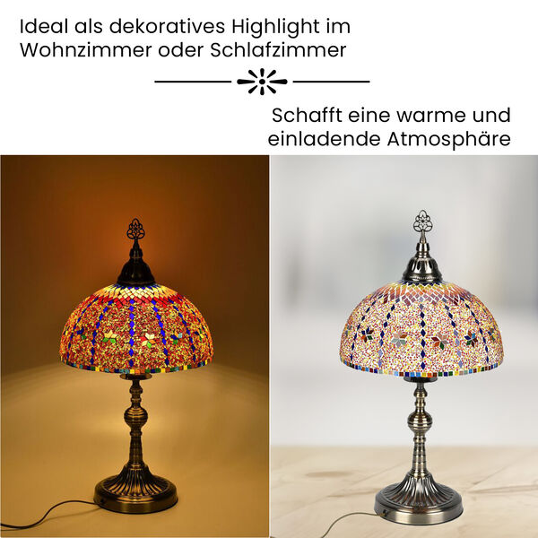 K&uuml;nstlerische Mosaikglas-Tischlampe mit Bronzefu&szlig;, Gr&ouml;&szlig;e 59cm, mehrfarbig image number 3