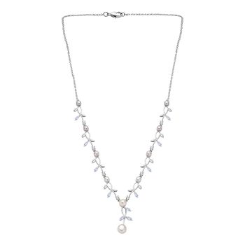 S&uuml;&szlig;wasser Perle und wei&szlig;e Topas-Halskette, 45 cm