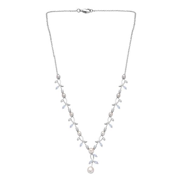 Süßwasser Perle und weiße Topas-Halskette, 45 cm image number 4
