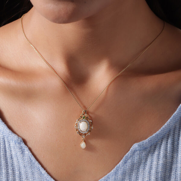 Nat&uuml;rlicher, &auml;thiopischer Opal, Chromdiopsid und Zirkon-Anh&auml;nger mit Kette in Silber image number 3