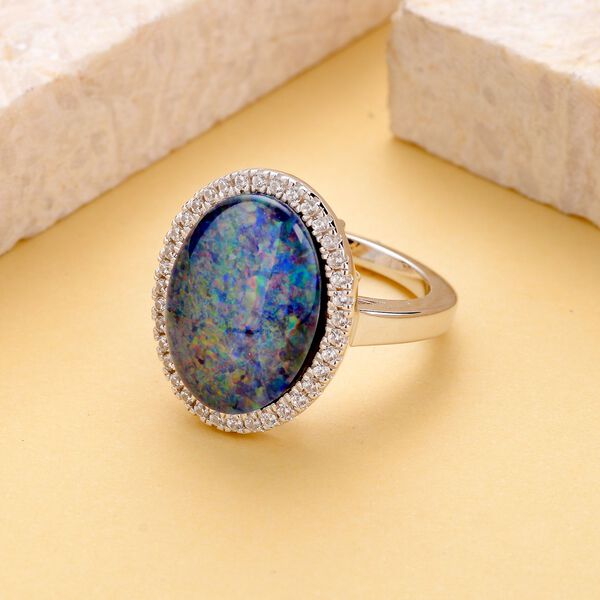 Boulder Opal Triplett und Zirkon Halo Ring - 7,15 ct. image number 2