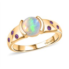 D'Joy AA Natürlicher, äthiopischer Welo Opal, Afrikanischer Amethyst Ring 925 Silber 750 Gelb Vergoldet (Größe 17.00) ca. 0.98 ct