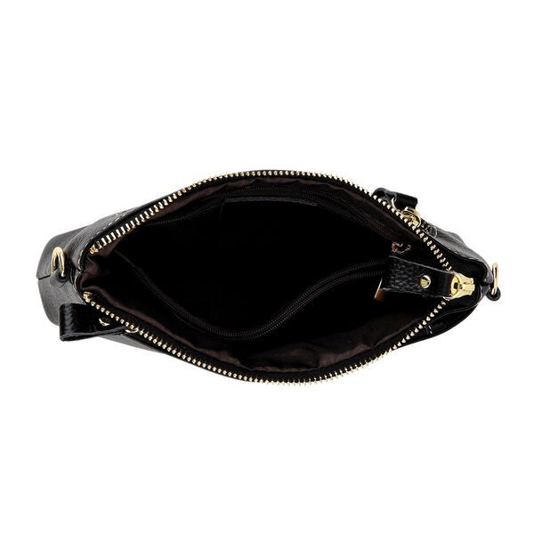 Echtleder Crossbody Tasche, mehrere Rei&szlig;verschlussf&auml;cher, verstellbarer Schulterriemen, 21,5x4x13cm, Schwarz image number 7
